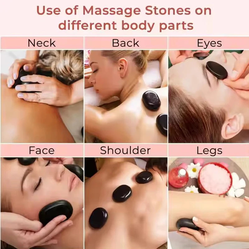 12 Pcs Spa Hot Stones 4x6cm Natural Lava & Jade Massage Stones Stress Relief Set