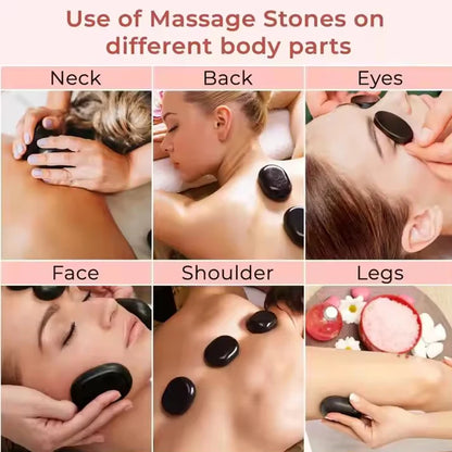 12 Pcs Spa Hot Stones 4x6cm Natural Lava & Jade Massage Stones Stress Relief Set