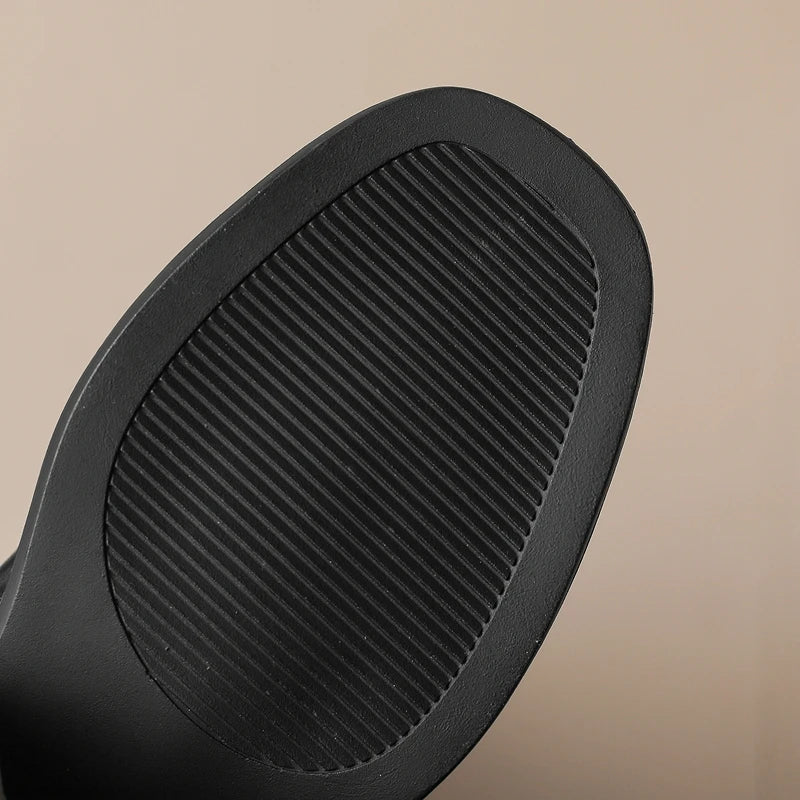 Women's New Autumn/Winter Genuine Leather Cowhide Mid Heel Large Metal Belt Buckle and Knee Zipper High Barrel Knight Boots