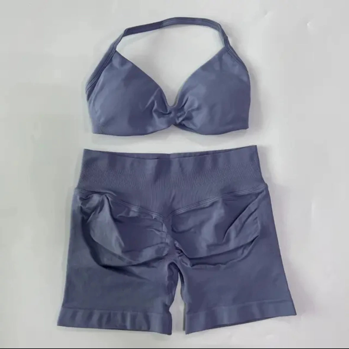 DFYIVE Yoga Gym Set 2 Piece Women Strappy Yoga Bra Top Workout Scrunch Shorts Sports Suit Fitness Clothes Seamless Yoga Set