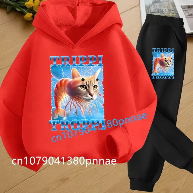 Tralalero Tralala Tung Tung Tung Funny Italian Brainrot Kids Clothes Boys Hoodie+Pants 2pcs Set Girls Tracksuit Children Outfits