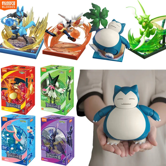 Original Blokees Pokemon Pikachu Scyther Snorlax Lucario Charizard Greninja Meowscarada Ceruledge Building Blocks Anime Doll Toy