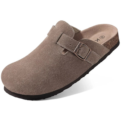 Comwarm Fashion Men's Suede Mules Slippers New Women Clogs Cork Insole Sandals With Arch Support Outdoor Beach Slides Home Shoes