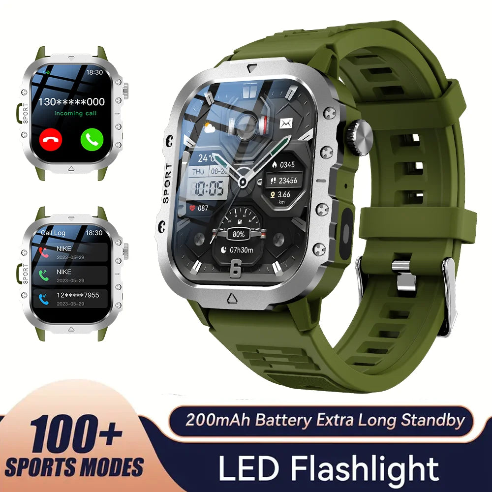KESHUYOU Outdoor Smart Watch 2.01" HD LED Flashlight Bluetooth Talking Watch