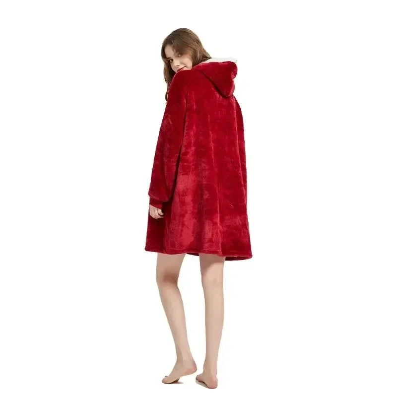 Winter Oversized Hoodie Blanket | Fleece TV Wearable Blanket with Sleeves