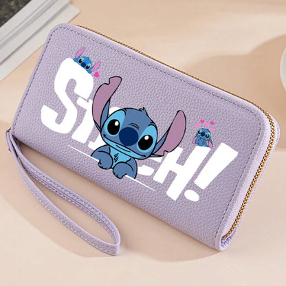 Stitch Long Zip Wallet for Women – Cute Cartoon Multi-Card Soft Texture Wrist Strap