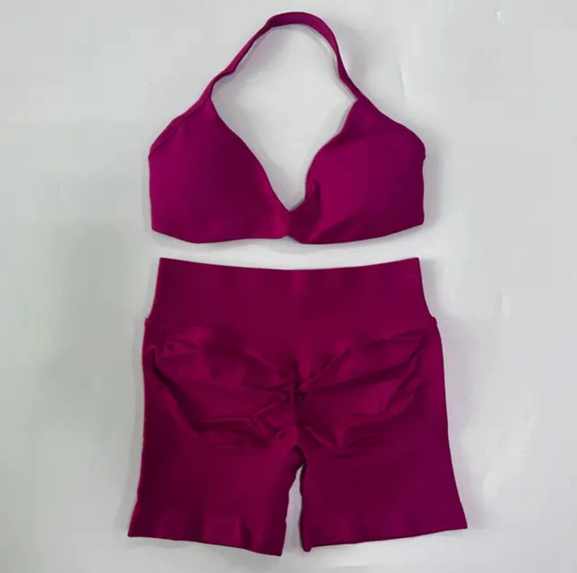 DFYIVE Yoga Gym Set 2 Piece Women Strappy Yoga Bra Top Workout Scrunch Shorts Sports Suit Fitness Clothes Seamless Yoga Set