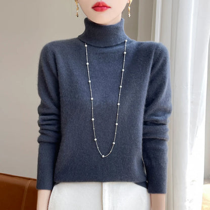 100% Merino Wool Cashmere Sweater Women Knitted Sweater Turtleneck Long Sleeve Pullovers Autumn Winter Clothing Warm Jumper Tops