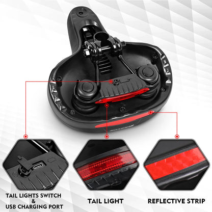 BUCKLOS Bike Saddle with Light Widen Big Pad Bicycle Seat Cushion Comfortable Ergonimic MTB Road Bike Chair Hollow Design Seat