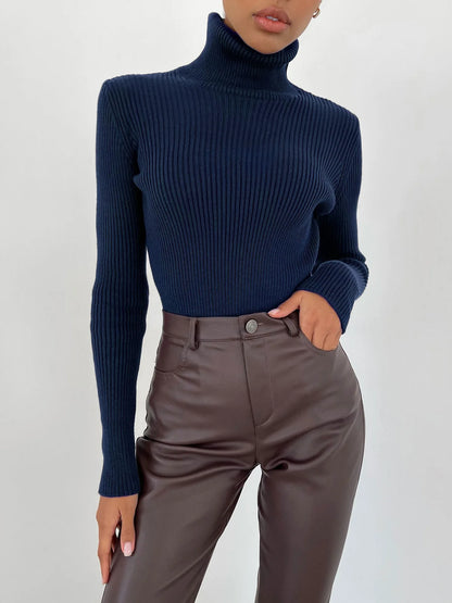 2025 Autumn Winter Turtleneck Sweaters Women Soft Warm Pullover Slim Versatile Tops Ribbed Knitted Simple Elegant Women Sweater