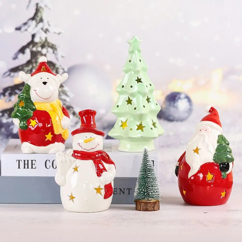 Crafts Ceramic Christmas Night Light Cute Handmade Atmosphere Light Reusable Artificial Christmas Snowman Statue Children
