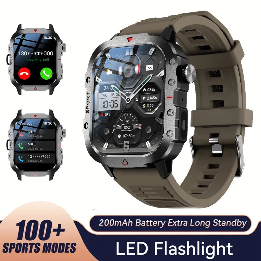 KESHUYOU Outdoor Smart Watch 2.01" HD LED Flashlight Bluetooth Talking Watch