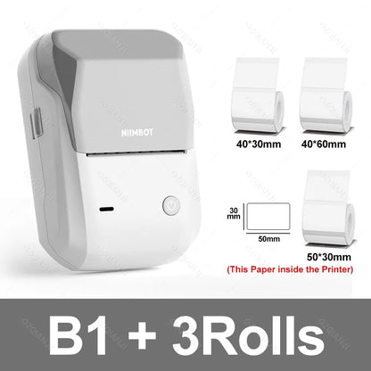 NIIMBOT B1 Portable Thermal Printer With Tapes 2 Inch Adhesive Label Machine Mini Bluetooth Sticker Maker Waterproof Labels Roll