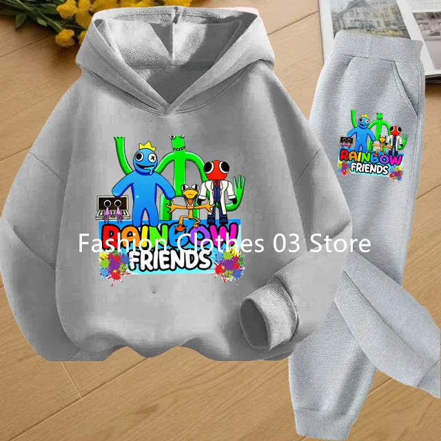2025 Chic and Cozy Rainbow Friends Long Sleeve Sweatsuits Offer Soft Smooth Fabric Kids Spring Autumn Long Sleeve Hoodie Set