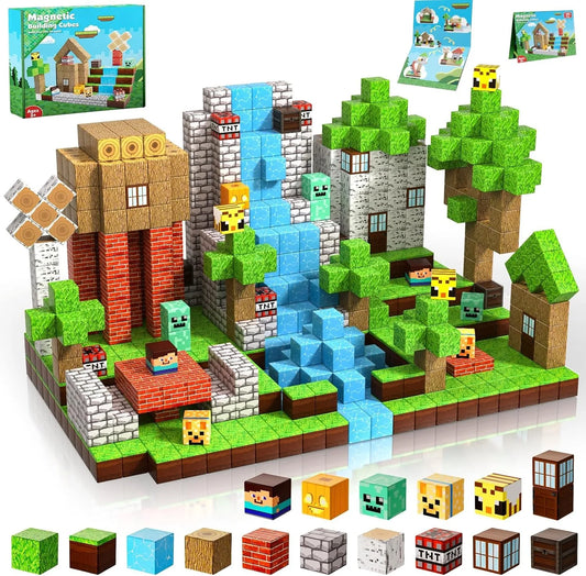 100PCS Magnetic Building Blocks Magnet Cube Toys Stacking,Build Forest World Set, STEM Montessori Sensory Toys for Kids as Gifts