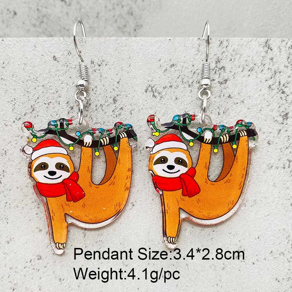Cute Christmas Earrings Colorful Lights Christmas Tree Cat Acrylic Earrings for Women Holiday Jewelry Accessories Gifts
