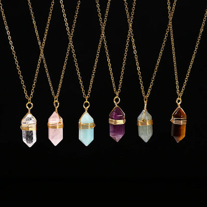 Change Better Natural Pink Quartz Amethyst Hexagon Column Pendant Necklace Women Men Handmade Stainless Steel Chain Choker Gift