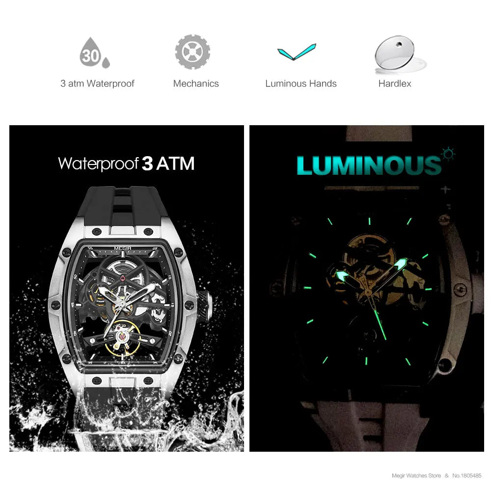 MEGIR 2242 Blue Automatic Men’s Watch Sport Mechanical Skeleton Waterproof