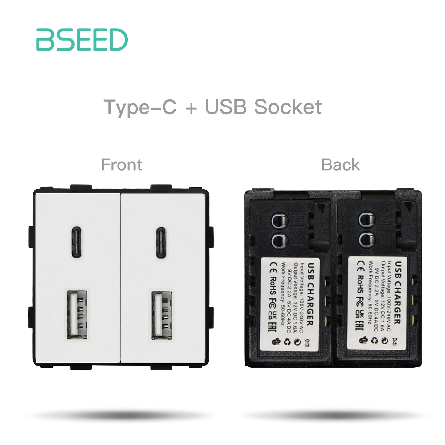 BSEED 65W PD Fast Charge Module Quick Charge Socket Part 1/2 USB Type-C 20W Wall Phone Charger Plug Support BSEED Frames