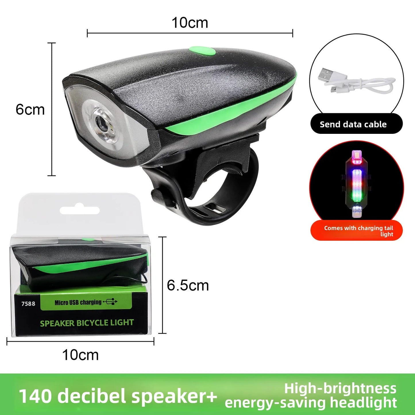 Bicycle Light Charging Night Riding Flashlight with Electric Horn Bicycle Accessories Cycling Equipment Headlights