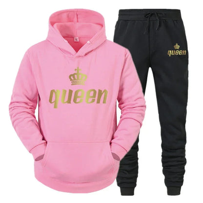 Men Women Tracksuit King And Queen Letter Print Hoodie and Jogger Pants Jogging Suit Sportswear Casual Fashion Couple Outfits