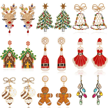 Christmas Jewelry Rhinestones Elk Earrings Christmas tree Drop Earrings for Woman Xmas Accessories Ear Studs Gifts