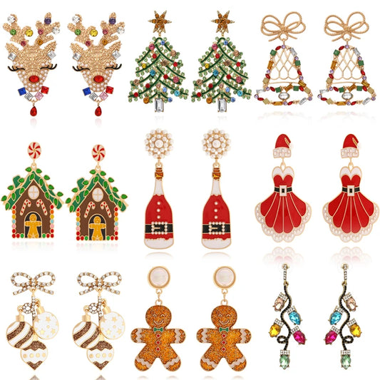 Christmas Jewelry Rhinestones Elk Earrings Christmas tree Drop Earrings for Woman Xmas Accessories Ear Studs Gifts