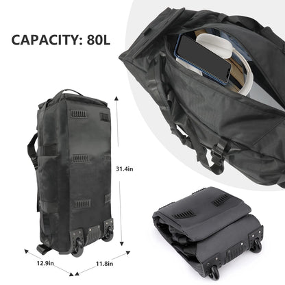 80L Rolling Duffle Bag with Wheels 31" Heavy-Duty Foldable Travel Duffel Bag Water-Resistant Wheeled Luggage with Shoulder Strap