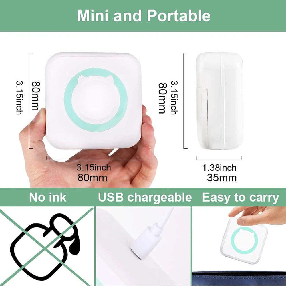 Mini Printer Thermal Adhesive Labels Printer Sticker Bluetooth Mini Pocket Label Notes Printer for Home and Office Android IOS