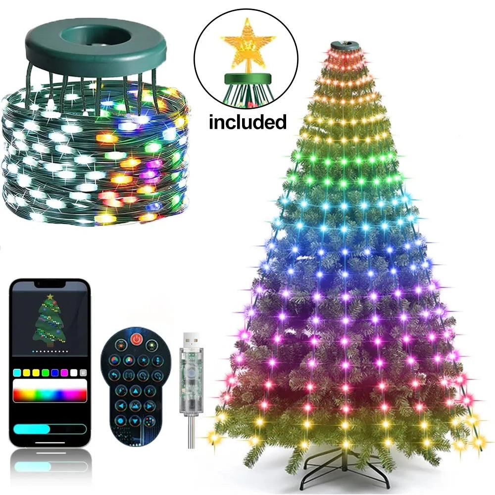 RGBIC 6.9FT 400LEDs Christmas Lights Holiday String Lights with Star Shape, Smart LED Xmas Tree for Indoor Outdoor Decor