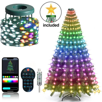 RGBIC 6.9FT 400LEDs Christmas Lights Holiday String Lights with Star Shape, Smart LED Xmas Tree for Indoor Outdoor Decor