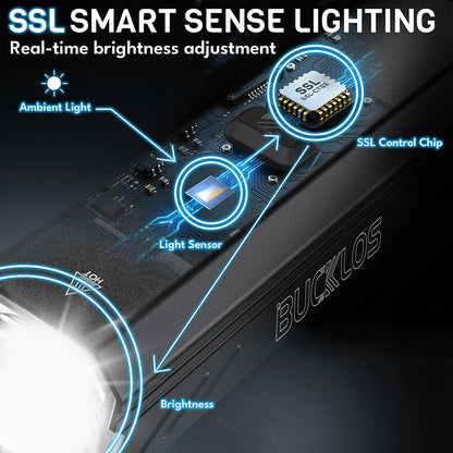 BUCKLOS Smart Sensor Bike Light Aluminum Alloy Headlight Cycling Waterproof Type-C Rechargeable Front Lamp Bicycle Accessories