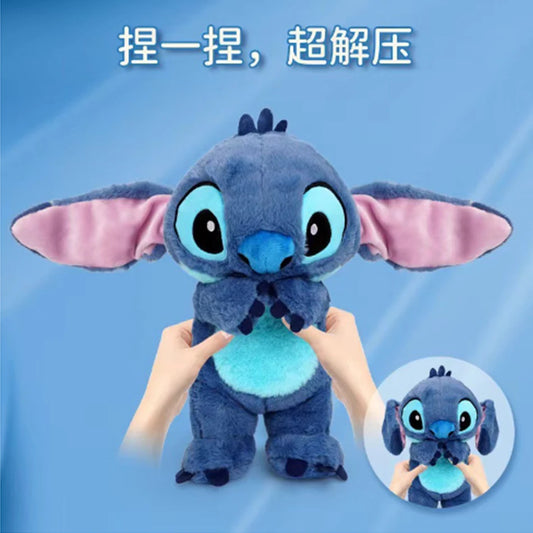 Pink/Blue Stitch Plush Doll - Breathing Light & Music, Cute Anime Soothe Toy for Babies/Kids, Ideal Christmas/Birthday Gift