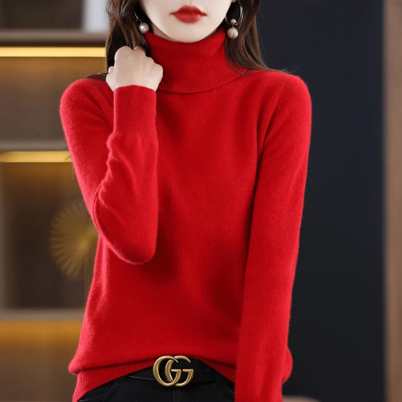 100% Merino Wool Cashmere Sweater Women Knitted Sweater Turtleneck Long Sleeve Pullovers Autumn Winter Clothing Warm Jumper Tops