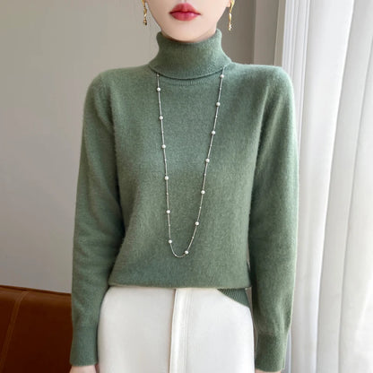100% Merino Wool Cashmere Sweater Women Knitted Sweater Turtleneck Long Sleeve Pullovers Autumn Winter Clothing Warm Jumper Tops