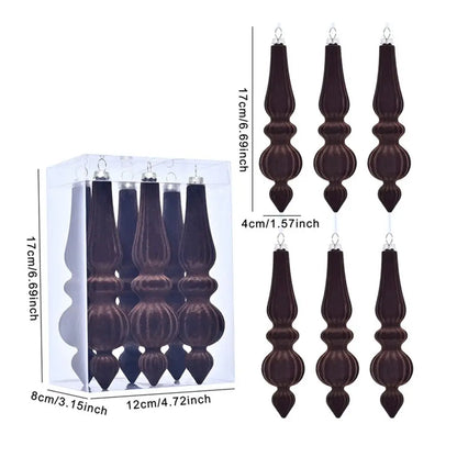 6pcs Flocked Velvet Christmas Gourd Pendant Plastic Shatterproof Christmas Cone Ball Set Reusable Xmas Tree Hanging Ornaments