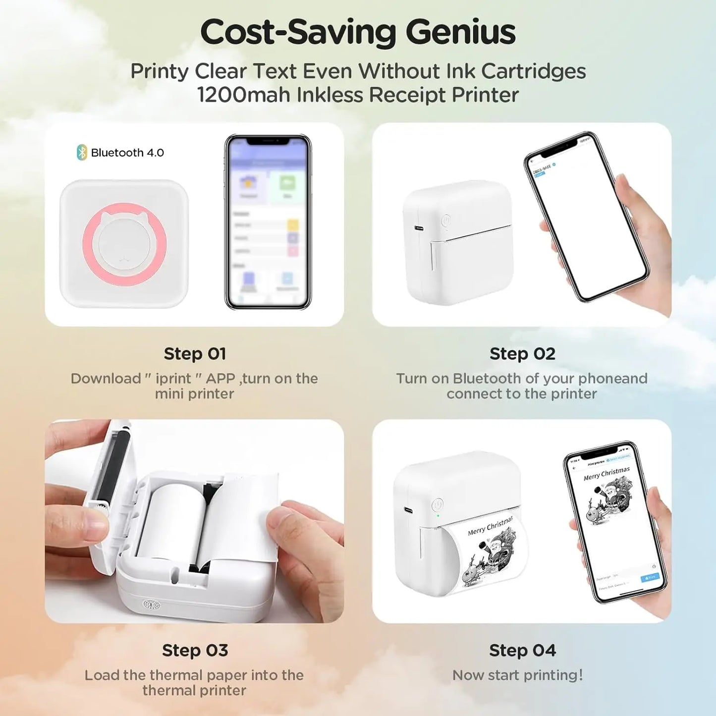 Mini Printer Thermal Adhesive Labels Printer Sticker Bluetooth Mini Pocket Label Notes Printer for Home and Office Android IOS