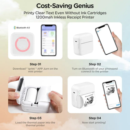 Mini Printer Thermal Adhesive Labels Printer Sticker Bluetooth Mini Pocket Label Notes Printer for Home and Office Android IOS