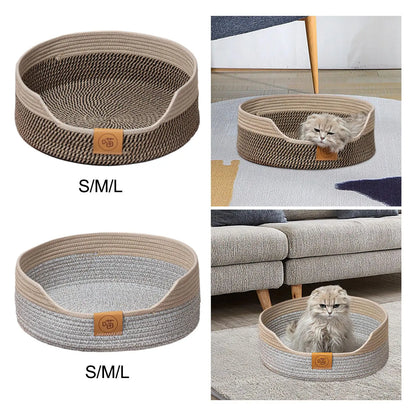 Rope Woven Cat Bed Basket Portable Lounge Bed Comfortable Rest Kitty Bed