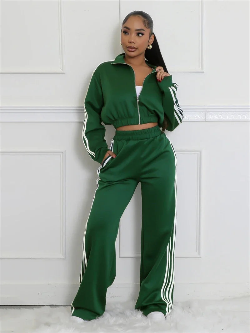 Streetwear 2 Piece Sets Women Outfit Spring Clothes Women 2025 Side Striped Crop Top and Pant Sets Casual Sweatsuits Woman Sets
