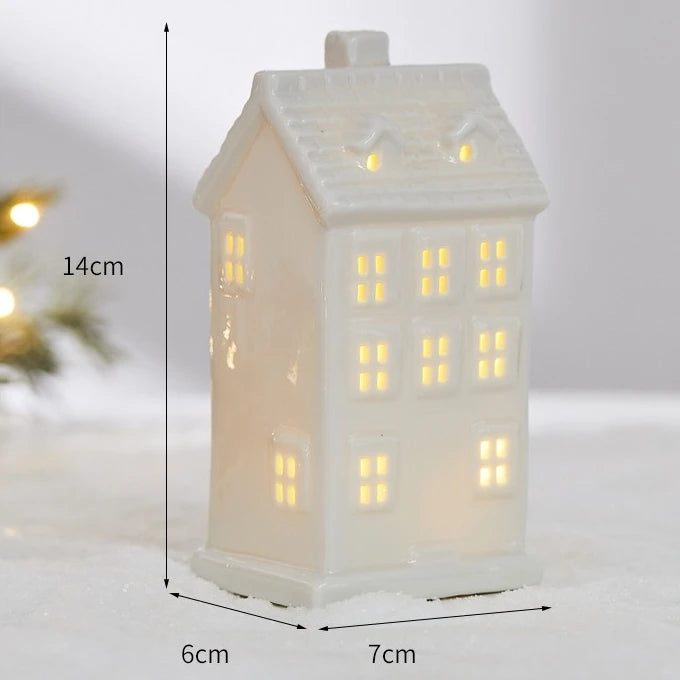 Glowing Ceramic Christmas Light Decorations LED Christmas Tree Luminous Hut Desktop Home Ornaments Scene Props Xmas Gifts