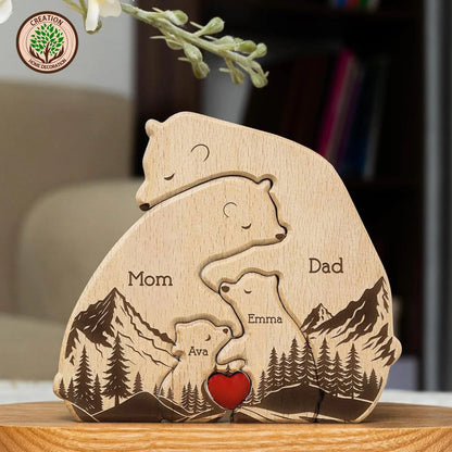 Personalized Art Wooden Bear Family Puzzle, Baby's Birth Gift, Thanksgiving Christmas Holiday Heart Warmer Gift, Gift for Mom