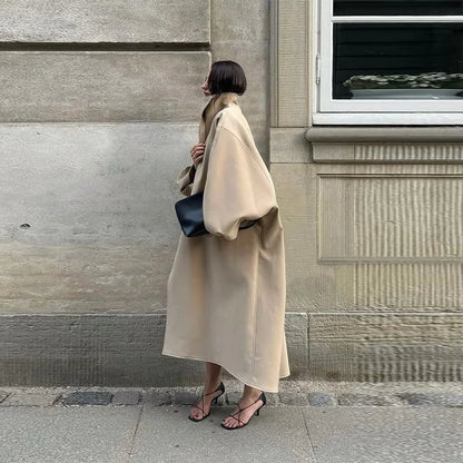 Fashion Loose Women's Trench Coat Stand Collar Batwing Sleeve Oversized Long Coats 2025 New Autumn Casual Street Chic Outwear