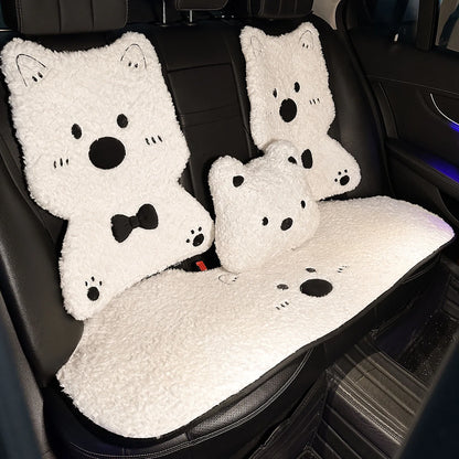New Winter Plush Car Seat Cover for Dogs Westie Dog Pattern Thickened Warm Pet Car Mat, Universal Fit for Most Vehicles