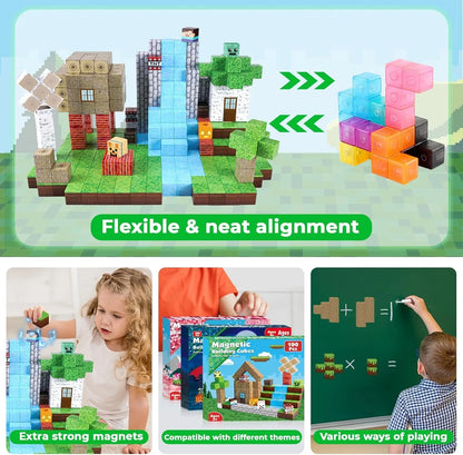 100PCS Magnetic Building Blocks Magnet Cube Toys Stacking,Build Forest World Set, STEM Montessori Sensory Toys for Kids as Gifts