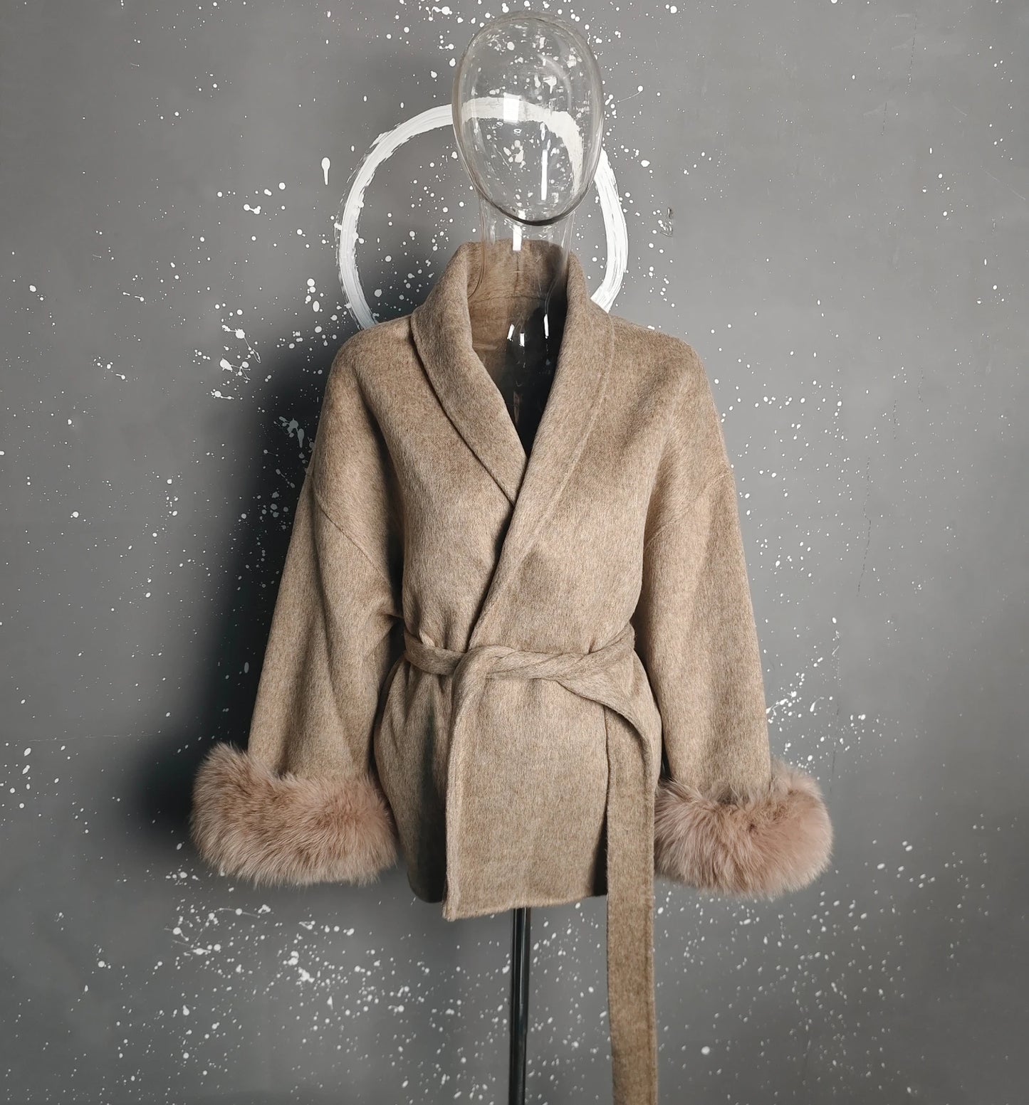 UCXQ Elegant OL Office Lady Overcoats Fur Patchwork Long Sleeve Woolen Coat Beautiful Women's Clothing Jacket Autumn 2025 Winter