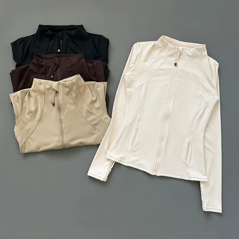 Women's Quick-Dry Stand-Up Collar Fitness Jacket – Slim-Fit Zippered Yoga & Running Top