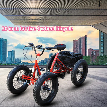 20inch Cargo Bike Fat Tire 4 Wheel Bicycle Pedal Four Wheeler Can Be Used As Cargo for City Travel with Storage Basket Bicicleta