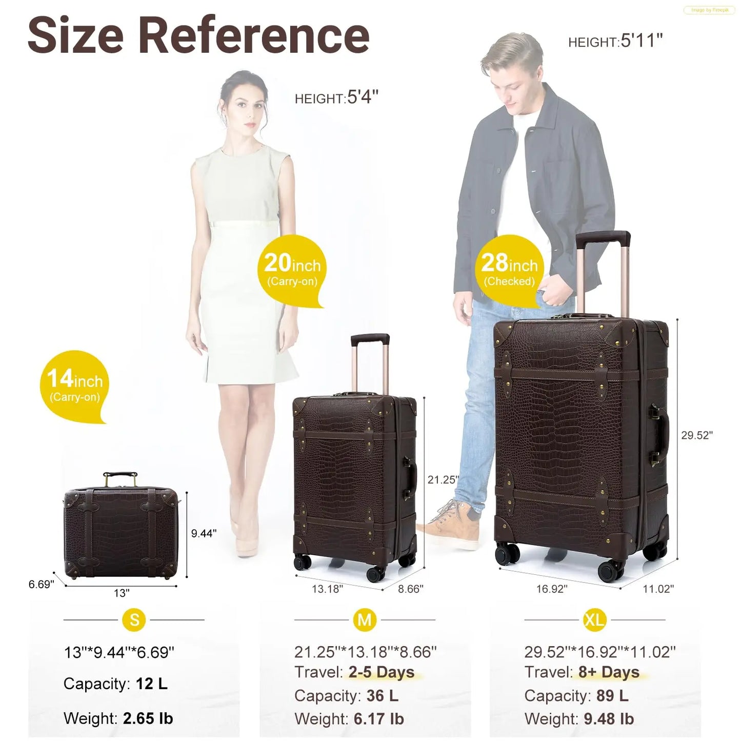 Urecity Vintage Luggage Set Retro Suitcase For Men&Women Business Luggage for Travel Rolling Suitcase With Handbag 14Inches