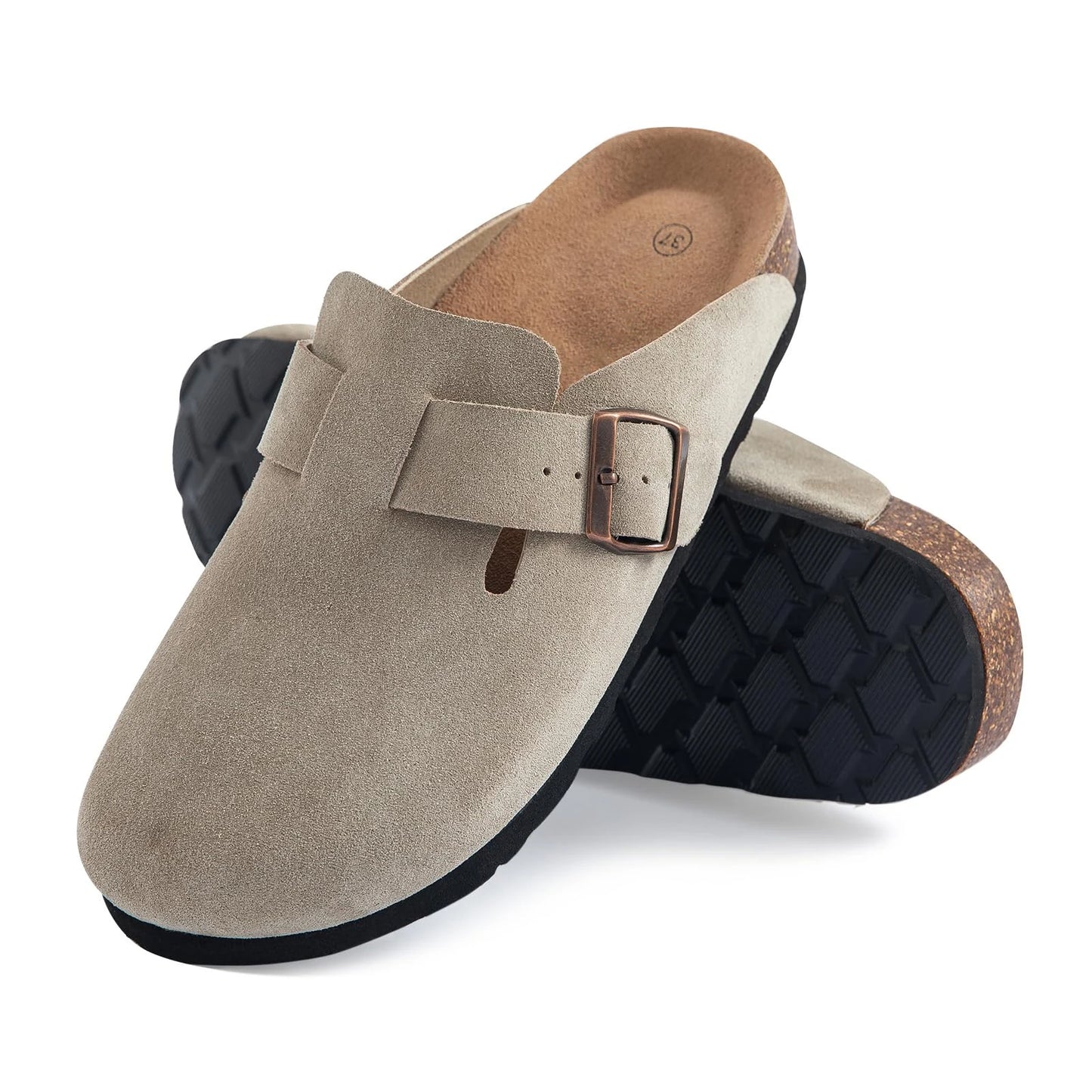 Bebealy Fashion Suede Clogs Slippers Women Clogs Slippers Cork Footbed Women Mules Nonslip Beach Sandals With Arch Support Slide